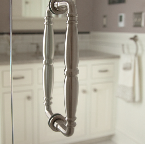 shower door handle closeup