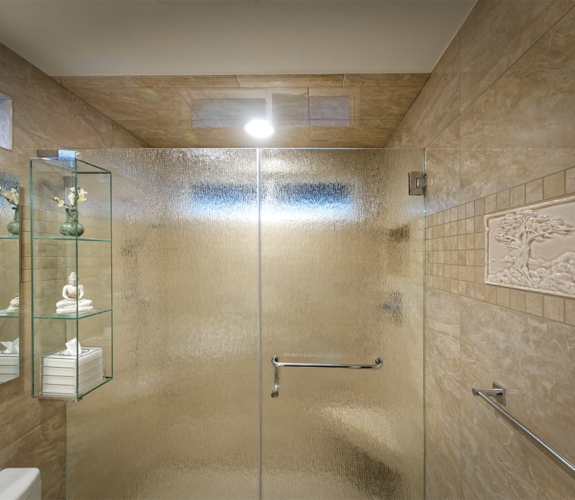 shower with glass doors